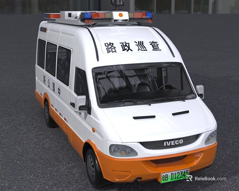 IVECO Road Inspection Vehicle White Orange With Emergency Lights And Patrol Function 3d model 
