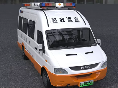 IVECO Road Inspection Vehicle White Orange With Emergency Lights And Patrol Function 3d model