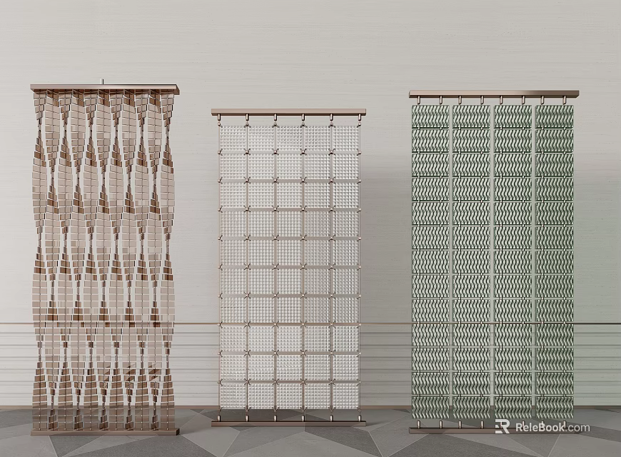 Stylish Room Dividers Featuring Woven Textures And Grid Designs For Modern Home Decor 3d model 