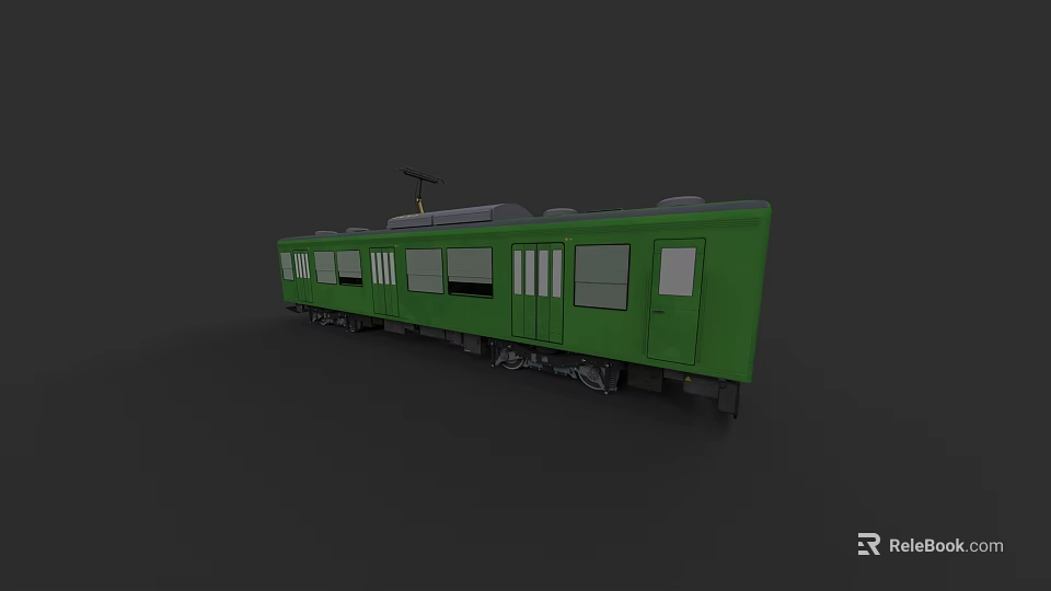 Vintage Green Train With Multiple Carriages Windows And Roof Antenna 3d model 