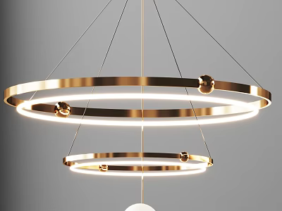 Sleek Modern Golden Circular Ring Chandelier with Multiple Layers and Illuminated Glow 3d model