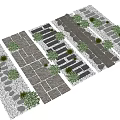 Garden Paving Layout With Various Stone Paths And Small Green Plants 3d model