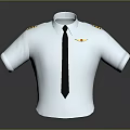 White Short Sleeve Pilot Shirt With Black Tie Yellow Striped Epaulets And Emblem