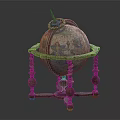 Vintage Decorative Globe Ornament Set With Colorful Patterns And Carved Wooden Stand