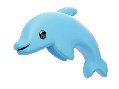 Cute Light Blue Smiling Cartoon Dolphin Toy Figure For Children Aquatic Animal 3d model