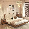 Mid Century Solid Wood Upholstered Double Bed With Comfortable Bedding For Warm Cozy Bedroom Decor