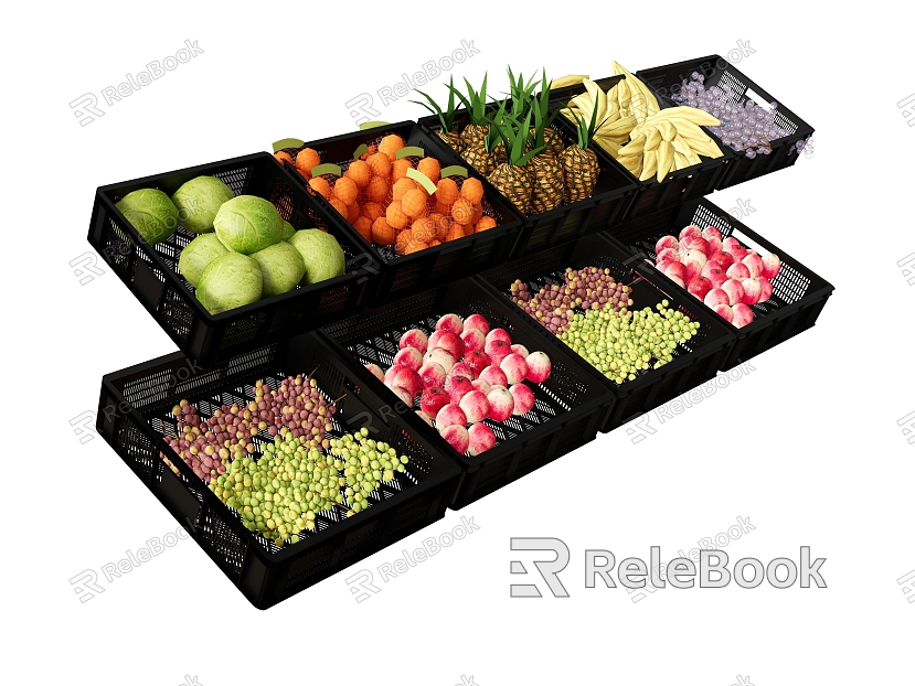 Fruit Vegetable Cabbage Water Spinach Orange Pineapple Banana Peach Grape Plastic Basket model