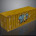 Orange Cargo Container With Blue Graffiti Art On Exterior Surface