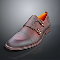 Brown Genuine Leather Shoes With Metal Buckle Straps And Orange Lining
