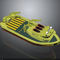 Yellow Water Transport Vehicle With Striped Deck And Functional Crane Equipment