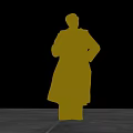 Golden Human Figure Landscape Sculpture With Long Coat Hands on Hips