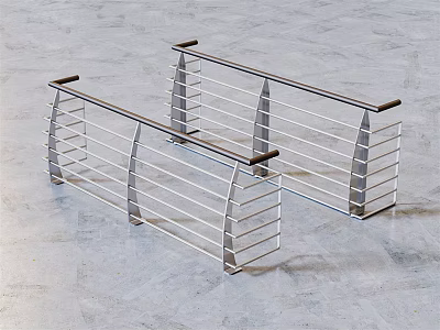 Modern Stainless Steel Railing With Horizontal Bars And Curved Frame Design 3d model