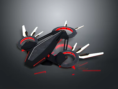 Black And Red Modern Drone With Multiple Propellers And Lighting Elements 3d model