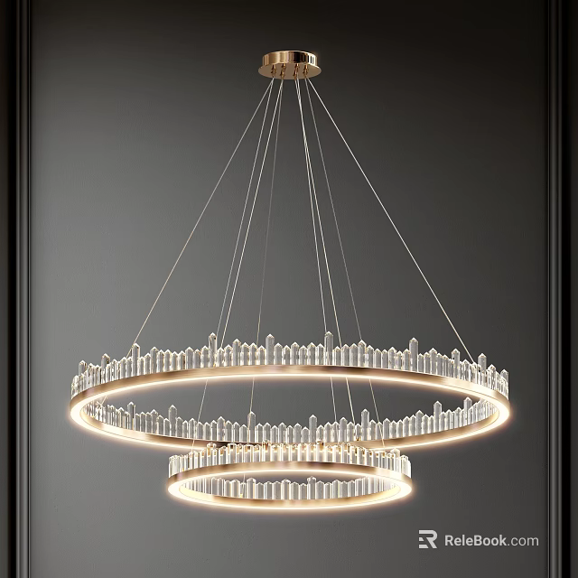 Modern Crystal Chandelier With Double Ring Design And Illuminated Crystal Elements 3d model 