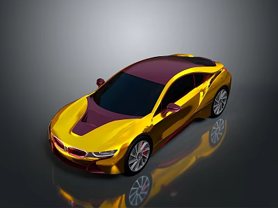 Gold And Purple Sleek Sports Car With Shiny Finish And Reflections 3d model