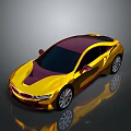 Gold And Purple Sleek Sports Car With Shiny Finish And Reflections