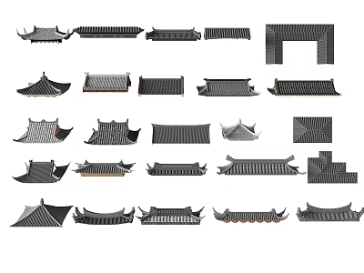 Traditional Chinese Architectural Roof Components With Various Ancient Styles And Designs 3d model