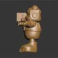 Golden Robot Figure With Mechanical Helmet Holding Cube And Detailed Arms Legs