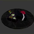 Open Black Gift Box With White Ribbon Pink Bow And Small Items On Circular Platform