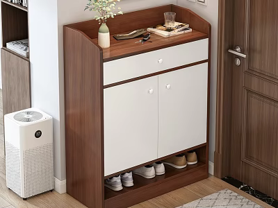 Modern Wooden White Shoe Cabinet With Entryway Storage Shelf And Shoe Storage 3d model