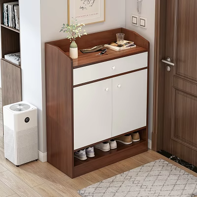 Modern Wooden White Shoe Cabinet With Entryway Storage Shelf And Shoe Storage 3d model