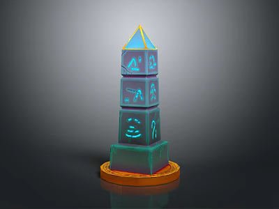 Multi Layered Obelisk Structure With Glowing Symbols Blue Pyramid Top And Orange Base 3d model