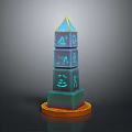 Multi Layered Obelisk Structure With Glowing Symbols Blue Pyramid Top And Orange Base
