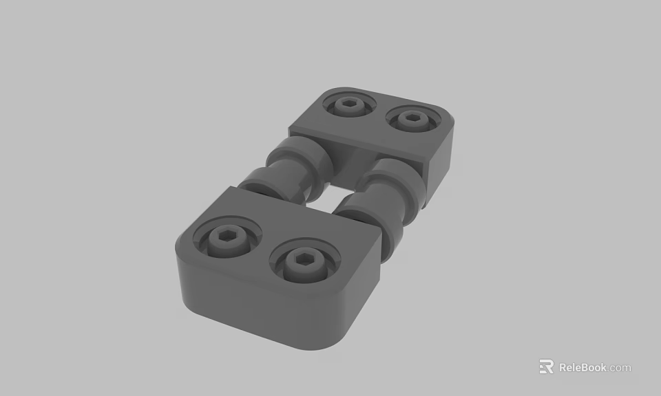 Gray Mechanical Hinge Component With Square Blocks Cylindrical Joints And Holes 3d model 