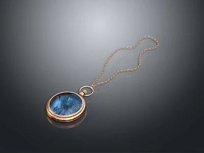 Elegant Delicate Gold Chain Necklace With Oval Shaped Blue Gemstone Pendant 3d model