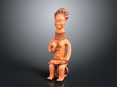 Traditional Terracotta Sculpture Seated Female Figure With Intricate Hairstyle And Beaded Necklaces 3d model