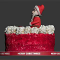 Red Christmas Cake with Santa Claus Decoration White Cream Border and Merry Christmas Base Tray