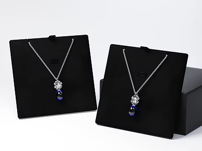 Elegant Silver Necklaces With Blue Gemstone And Diamond Accents On Black Display Stands 3d model