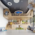 Spacious Kindergarten Interior With Two Story Play Area Slide And Starry Ceiling 3d model