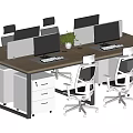 Modern Office Desk Setup With Multiple Monitors Office Chairs Drawer Cabinets And Potted Plant