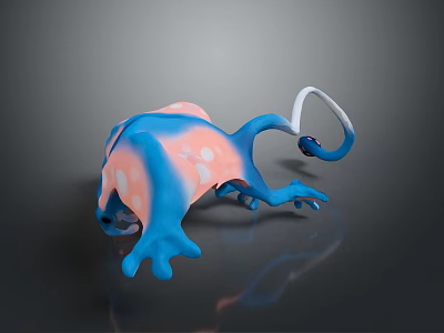 Game and Movie Fantasy Character With Blue Pink Spotted Body And Long Tail 3d model