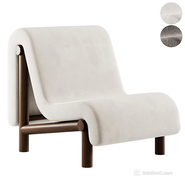 Stylish Modern Single Sofa With Soft White Velvet Upholstery And Wooden Legs Design 3d model 