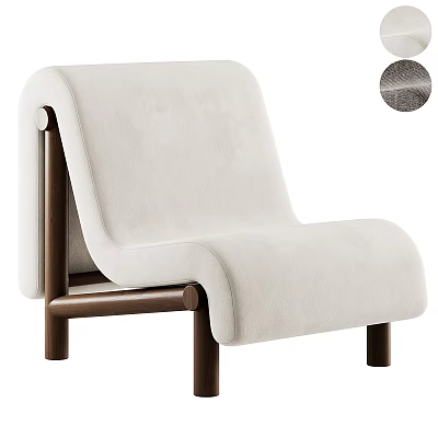 Stylish Modern Single Sofa With Soft White Velvet Upholstery And Wooden Legs Design 3d model