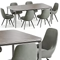 Modern Table And Chair Set With Grey Upholstered Chairs And Metal Frame Marble Top