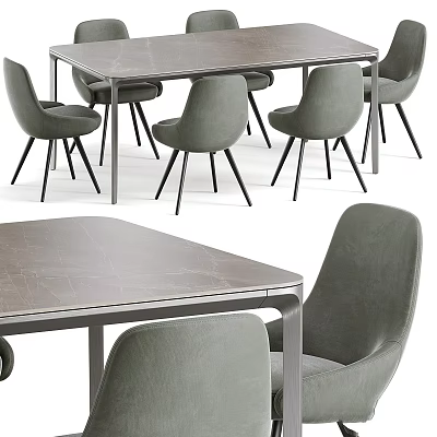 Modern Table And Chair Set With Grey Upholstered Chairs And Metal Frame Marble Top 3d model