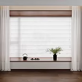Modern Interior Window With Curtains Blinds Window Sill Plant And Teapot On Wooden Floor