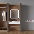 Modern Wooden Wardrobe with Mirror Sink Hanging Area and Storage