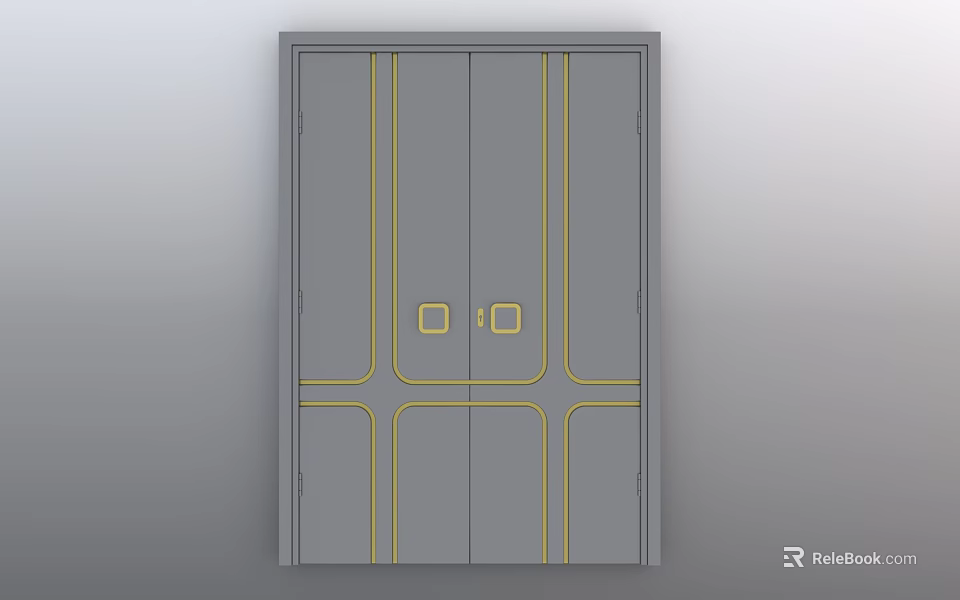 Modern Double Door Wardrobe Design With Yellow Lines And Square Accents 3d model 