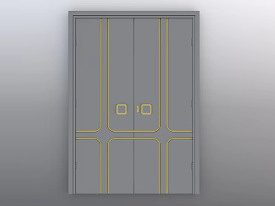 Modern Double Door Wardrobe Design With Yellow Lines And Square Accents 3d model