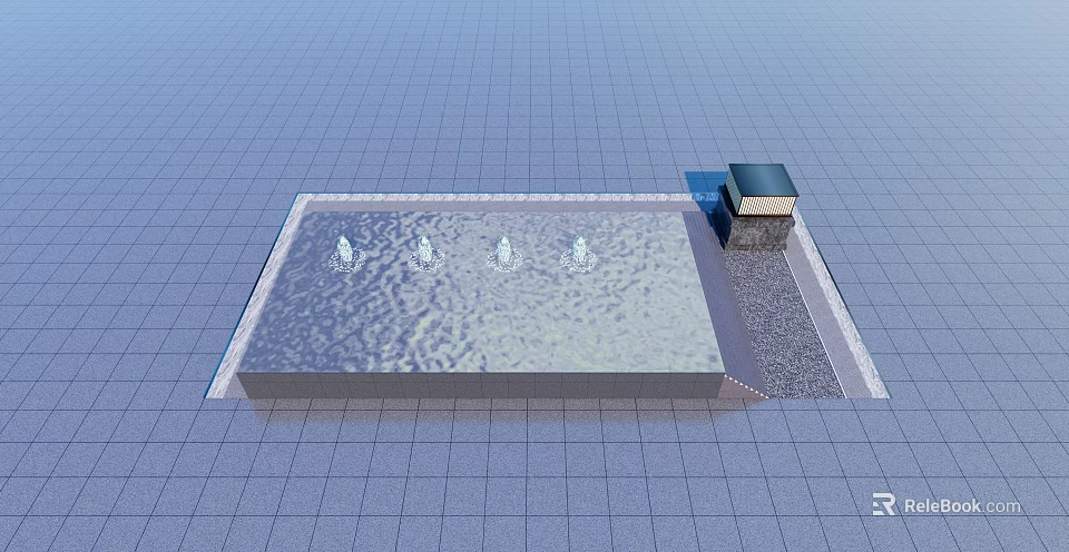 Square Shaped Water Fountain With Rippling Surface Multiple Jets And Adjacent Structure 3d model 