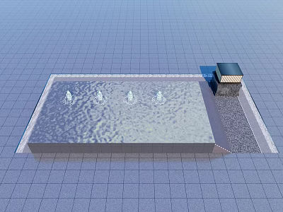 Square Shaped Water Fountain With Rippling Surface Multiple Jets And Adjacent Structure 3d model