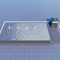 Square Shaped Water Fountain With Rippling Surface Multiple Jets And Adjacent Structure