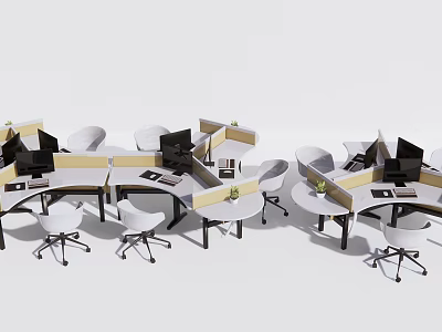 Modern Partitioned Office Desks With Ergonomic Chairs And Computer Monitors In Workspace 3d model
