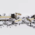 Modern Partitioned Office Desks With Ergonomic Chairs And Computer Monitors In Workspace
