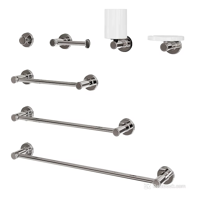 Modern Bathroom Cabinet Rack Set With Wall Mounted Towel Bars And Hooks 3d model 