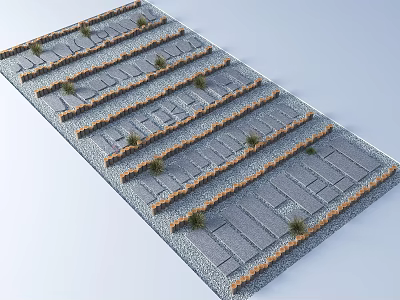 Neatly Arranged Stepping Stones Pathway With Stone Slabs And Small Plants 3d model